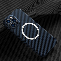 Husa de protectie pentru iPhone 14 Pro Max, Kaveny, Magnetica, MagSafe, Carbon Fiber Protectie Antisoc, Albastru