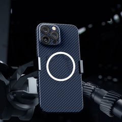 Husa de protectie pentru iPhone 14 Pro Max, Kaveny, Magnetica, MagSafe, Carbon Fiber Protectie Antisoc, Albastru