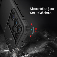 Husa Defender cu Stand pentru Samsung Galaxy S24 FE, Kaveny, Suport reglabil, Antisoc, Protectie glisanta pentru camera, Negru