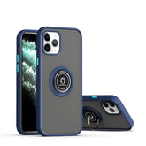 Husa Anti Fall Metal Bracket pentru Apple iPhone 14 Pro, Rezistenta la socuri, Margini colorate, Cu inel de prindere magnetic, Kaveny, Albastru