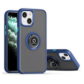 Husa Anti Fall Metal Bracket pentru Apple iPhone 14 Pro Max, Rezistenta la socuri, Margini colorate, Cu inel de prindere magnetic, Kaveny, Albastru