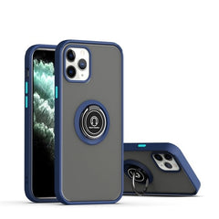 Husa Anti Fall Metal Bracket pentru Apple iPhone 12/ 12 Pro, Rezistenta la socuri, Margini colorate, Cu inel de prindere magnetic, Kaveny, Albastru