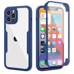 Husa Max Defence pentru iPhone 12 Pro Max, Bumper Albastru, Fata Dubla Transparenta, Protectie Antisoc Full 360 ( fata, spate, margini ), Kaveny