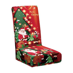 Husa pentru scaun, Kadeny, Tematica Craciun, Model 2 Mos Craciun si Baietel, Verde/Rosu