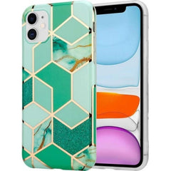 Husa protectie Kaveny compatibila cu Huawei P40 Lite E Soft IMD TPU Marble Geometric Verde