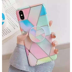 Husa protectie pentru Apple iPhone XR Soft IMD TPU Marble Geometric Roz Suport inclus