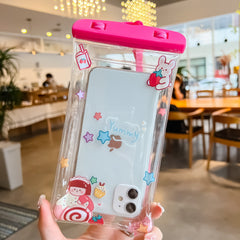Husa subacvatica Glitter Kids Waterproof Kaveny, Snowproof, Universala, cu Snur, pentru telefon sau documente, Sweet Girl, Roz