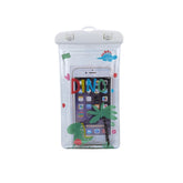 Husa subacvatica Glitter Kids Waterproof Kaveny, Snowproof, Universala, cu Snur, pentru telefon sau documente, Dino, Alb