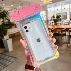 Husa subacvatica Holografica Waterproof Kaveny, Snowproof, Universala, Impermeabila, cu Snur, pentru telefon sau documente, Roz