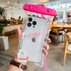 Husa subacvatica Kids Waterproof Kaveny, Snowproof, Universala, cu Snur, pentru telefon sau documente, Bears, Roz