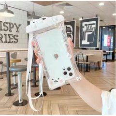 Husa subacvatica Kids Waterproof Kaveny, Snowproof, Universala, cu Snur, pentru telefon sau documente, Bunny, Alb