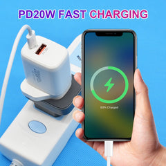 Incarcator Fast Charging pentru Telefon, Kadeny, Dual Port USB-A si USB-C cu Cap de Incarcare Standard European, Power Delivery 20W Q.C 3.0, Alb