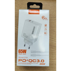 Incarcator Super Fast Charge, Kadeny, Incarcator Fast Charge Universal, 65 W, 2 Mufe USB 3.0 si USB C Adaptor, Cablu inclus USB-C, Alb