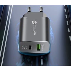 Incarcator Rapid PD QC3.0, Kadeny, 2 Porturi, USB + Type C, 20W, Incarcare Rapida, Protectie Supraincalzire, 9.5 x 5.3 x 5.8 cm, Negru