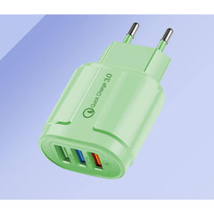 Incarcator Rapid QC3.0, Kadeny, 3 Porturi USB, 2.1A, 18W, din ABS, Protectie Supraincalzire, Gama Macarons, Verde