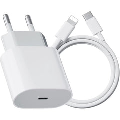 Incarcator Retea Fast Charge, Kadeny, Incarcator Standard European PD20W, Compatibil cu iPhone 8-14, Cablu Fast Charge Inclus de 27W, 1m, Alb