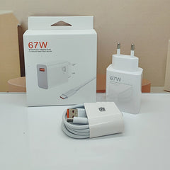 Incarcator Retea Super Charge pentru Telefon, Kadeny, 67W Standard UE, Port USB-B cu Cablu TYPE-C de 1m Inclus, Alb