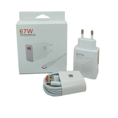 Incarcator Retea Super Charge pentru Telefon, Kadeny, 67W Standard UE, Port USB-B cu Cablu TYPE-C de 1m Inclus, Alb