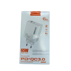Incarcator Super Fast Charge, Kadeny, Incarcator Fast Charge Universal, 65 W, 2 Mufe USB 3.0 si USB C Adaptor, Cablu inclus USB-C, Alb