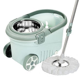 Set mop rotativ cu galeata Kaveny, material plastic si microfibra, o rezerva inclusa, rezistent, cu dop scurgere, vas detasabil, orificiu pentru solutie, pentru interior, capacitate 8 l, verde