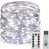 Instalatie Craciun, 10 metri, 100 LED-uri, USB, Telecomanda cu 8 functii, alb rece, Kaveny