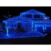 Instalatie Craciun, 20 m, 572 Led-uri ,Franjuri, Albastru, Flash, Transformator, Interconectabila, Prelungitor 3 m inclus, Fir Transparent, Kaveny