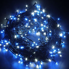 Instalatie Craciun, 35 m, 1001 Led-uri ,Franjuri, Albastru, Flash, Transformator cu telecomanda, Interconectabila, Prelungitor 5 m inclus, Fir Transparent, Kaveny
