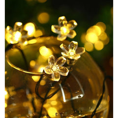 Instalatie Craciun, 5 metri, 20 Becuri LED tip Flori de cires, pentru exterior cu incarcare solara, Alb cald, Kaveny
