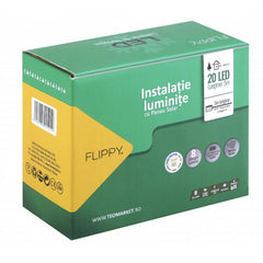Instalatie Craciun, 5 metri, 20 de LED-uri cu ornament tip Bulb, 8 jocuri de lumini alb cald, cu energie solara, liniar, cablu verde, interior/exterior, Kaveny