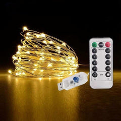 Instalatie Craciun, 5 metri, 50 LED-uri, USB, Telecomanda cu 8 functii, alb cald, Kaveny