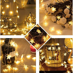 Instalatie Craciun, 6 metri,40 LED-uri cu Ornament tip Stea, Alb Cald, USB lung, fir cupru, liniar, interior/exterior, Kaveny
