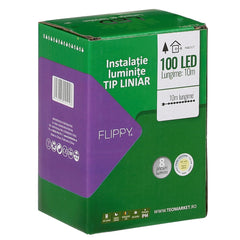 Instalatie Craciun liniara, cu transformator 31V, 10m, alb cald, 100 LED-uri V5, 8 jocuri de lumini, Fir verde, Kaveny