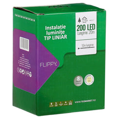 Instalatie Craciun liniara, cu transformator, 20 m, Alb Cald, 200 LED-uri V5, 8 jocuri de lumini, fir verde, Kaveny