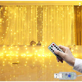 Instalatie Craciun, Tip Perdea IP44, 3m x 1m, 100 Led-uri, Alb cald, USB si telecomanda cu 8 functii, Kaveny
