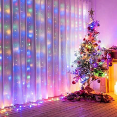 Instalatie Craciun, Tip Perdea IP44, 3m x 3m, 300 Led-uri, Multicolor, USB si telecomanda cu 8 functii, Kaveny