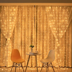 Instalatie Craciun, Tip Perdea, IP44, 6 m x 2 m, 720 LED-uri, Alb cald, 8 jocuri de lumini, Transformator cu telecomanda, Interconectabila, Prelungitor 5 m inclus, Fir transparent, Interior/ Exterior, Kaveny