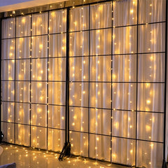 Instalatie Craciun, Tip Perdea, IP44, 7 m x 1 m, 420 LED-uri, Alb cald, cu flash, Transformator, Interconectabila, Prelungitor 3 m inclus, Fir transparent, Interior/ Exterior, Kaveny