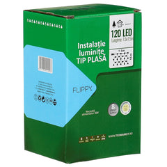 Instalatie Craciun tip plasa, cu transformator 31V, 1.5 m x 1.5 m, Alb Cald, 120 LED-uri V5, 8 jocuri de lumini, fir verde, Kaveny