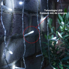 Instalatie Craciun Yoto, Tip Perdea, 3 m x 2 m, 240 LED-uri, Prelungitor 1.5 m, 8 Jocuri de Lumini, Interconectabila, Fir transparent, Interior/Exterior, Alb Rece
