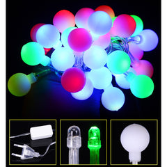 Instalatie sfere brad Craciun Kaveny, 3 metri, 20 LEd-uri, alimentare la retea, fir transparent, multicolora
