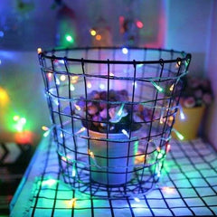 Instalatie de Craciun, Liniara, 1 m, Baterii, 10 LED-uri, Multicolor, 2 Jocuri de Lumini, Fir Transparent, Interior/Exterior, Kaveny