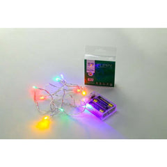 Instalatie de Craciun, Liniara, 1 m, Baterii, 10 LED-uri, Multicolor, 2 Jocuri de Lumini, Fir Transparent, Interior/Exterior, Kaveny