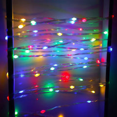 Instalatie de Craciun Yoto, liniara, cu 100 micro LED-uri, 10 m, 220V, conectare la retea, cu 8 jocuri de lumini, interior/exterior, fir transparent, multicolora