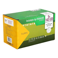 Instalatie de Craciun Kadeny® Tip Franjuri, 8 jocuri de lumini cu transformator, 25 m, 715 LED-uri, Interconectabila, Fir Negru, Alb Rece