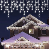 Sectiune Instalatie de Craciun, Kaveny®, Tip Franjuri, 5 m, 143 LED-uri, cu 8 Jocuri de Lumini, Fir de Cupru, Lumina Alb Rece, IP44, Interconectabila