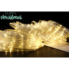 Instalatie luminoasa de Craciun tip furtun luminos, 300 LED-uri, 32 metri lungime, 8 programe, 2 metri prelungitor, sarma din cupru, incarcare solara, alb cald, Kaveny