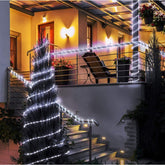 Instalatie luminoasa de Craciun tip furtun luminos, 300 LED-uri, 32 metri lungime, 8 programe, 2 metri prelungitor, sarma din cupru, incarcare solara, alb rece, Kaveny