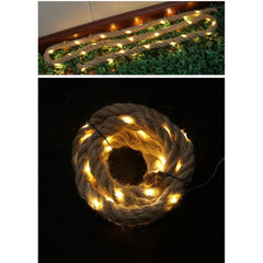 Instalatie Luminoasa, Kadeny, cu Fir de Cupru, 3 m, 60 LED-uri, Model Sfoara de Canepa, cu Baterii, 8 Jocuri de Lumini, IP44, Alb Cald