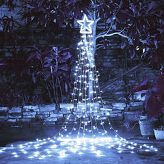 Instalatie Tip Perdea Pentru Pomul De Craciun, Cu Stea Luminoasa, Kaveny , 350 LED-uri, Conectare La Retea, Interior/Exterior, Lumina Rece