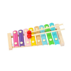 Instrument Muzical Xilofon Kaveny, din Lemn, 8 Note Muzicale, 2 Bete de Percutie, 4-6 Ani, Multicolor Pastel